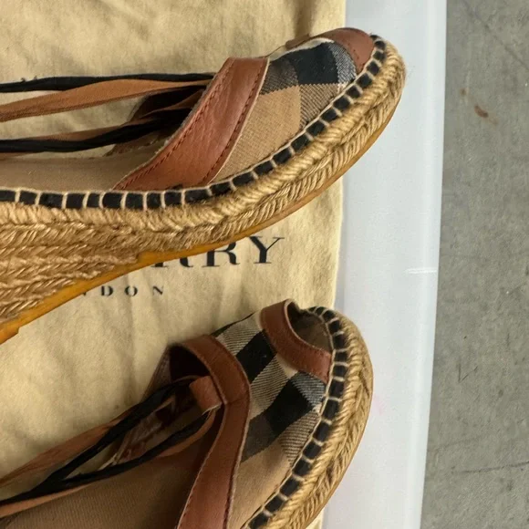 Burberry Tan and Black Plaid Wedge Sandals - Picture 5 of 7